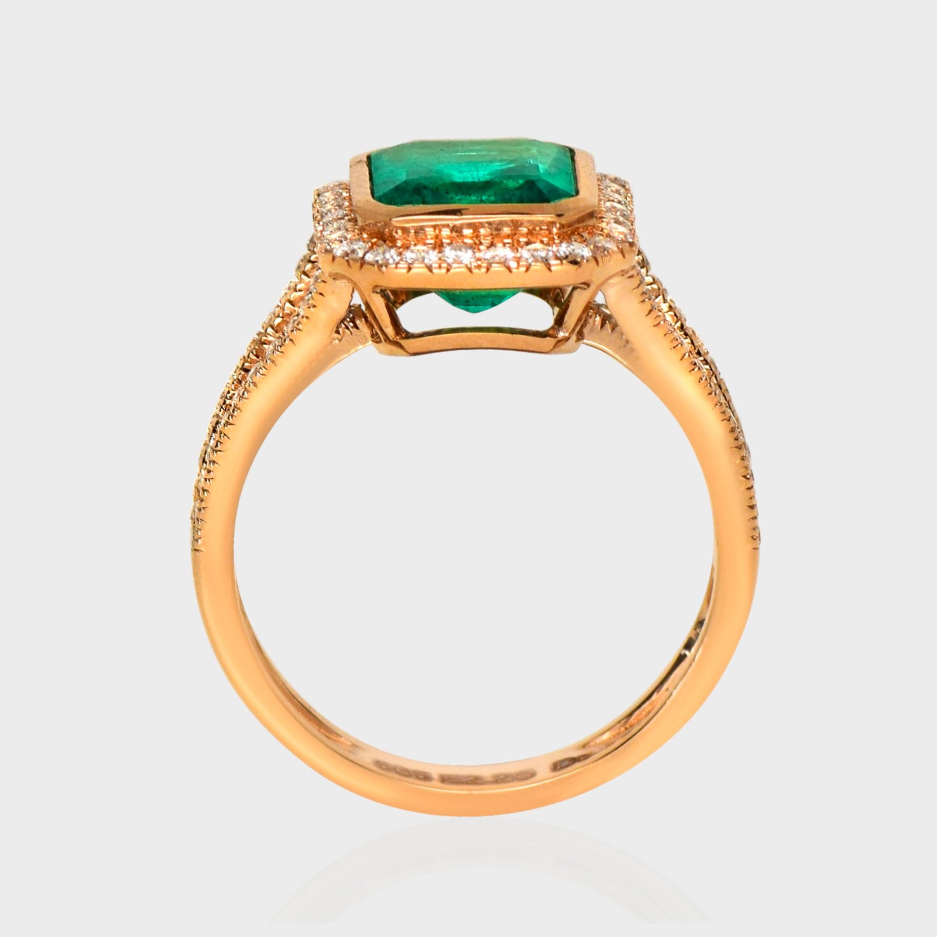 IGI 14K 2.26 Ct Natural Emerald&Diamonds Antique Engagement Ring In New Condition For Sale In Kaohsiung City, TW