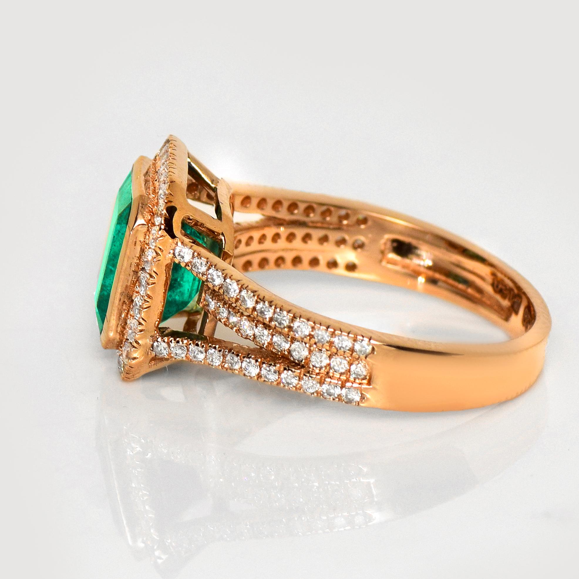 IGI 14K 2.26 Ct Natural Emerald&Diamonds Antique Engagement Ring For Sale 1