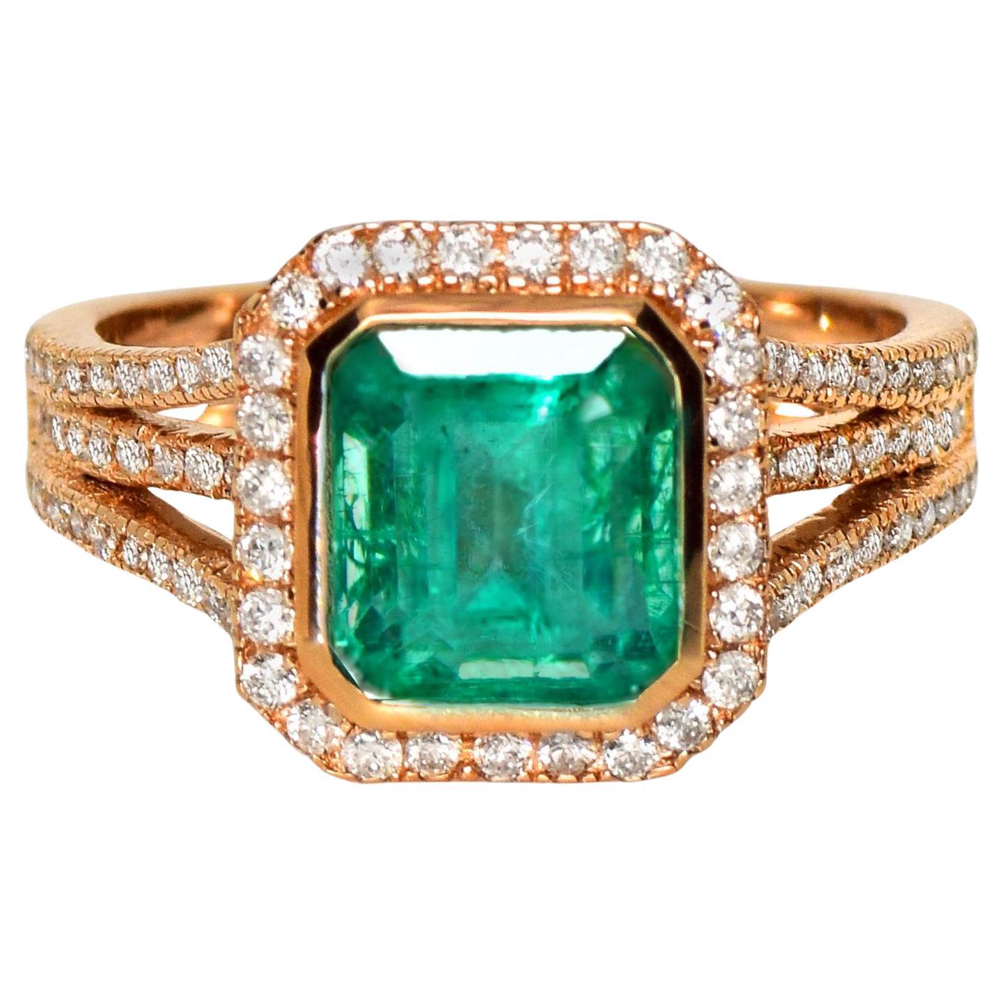 IGI 14K 2.26 Ct Natural Emerald&Diamonds Antique Engagement Ring
