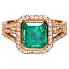 IGI 14K 2,26 Karat Antiker Verlobungsring mit natürlichem Smaragd und Diamanten