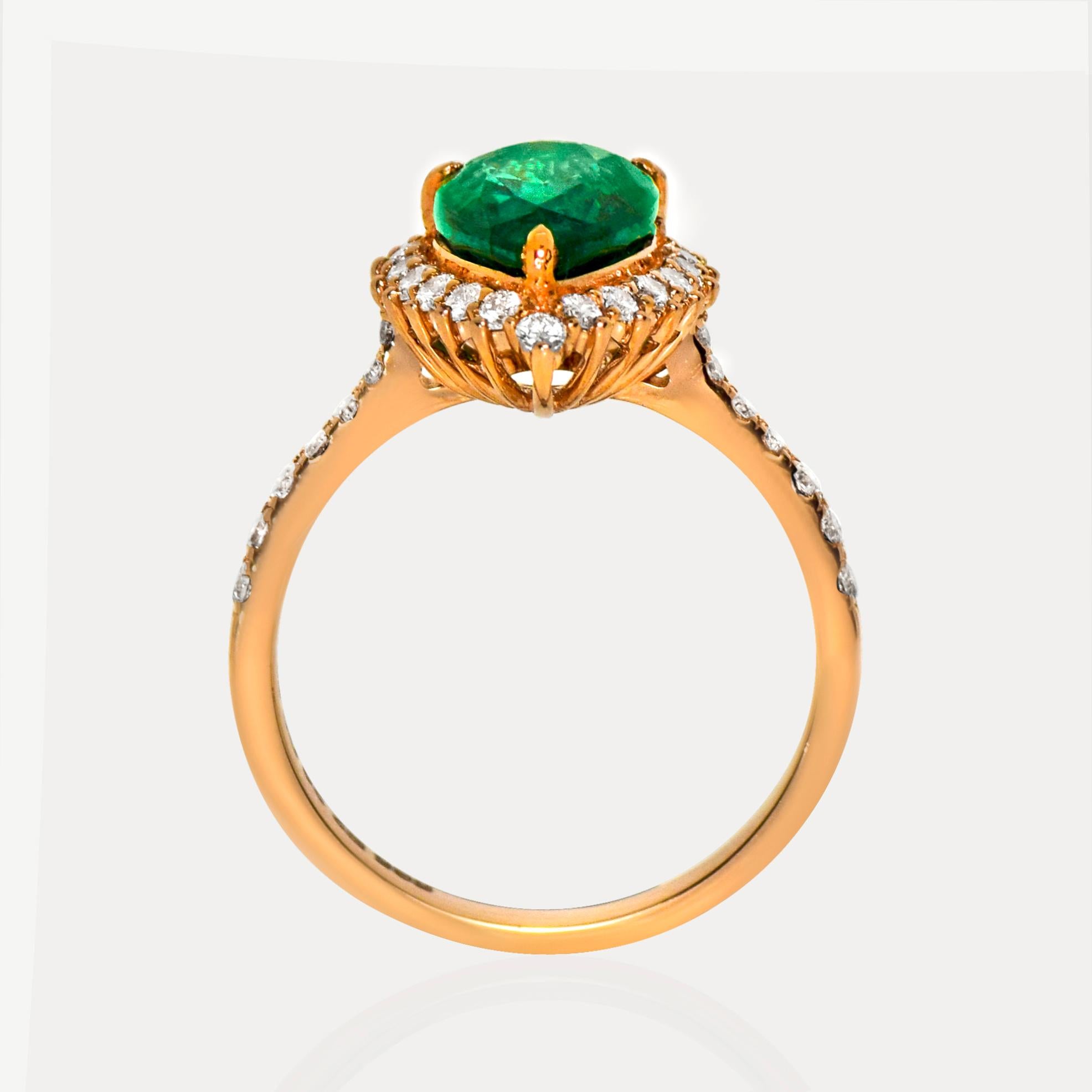 Women's IGI 14K 2.28 Ct Natural Emerald&Diamonds Antique Engagement Ring For Sale