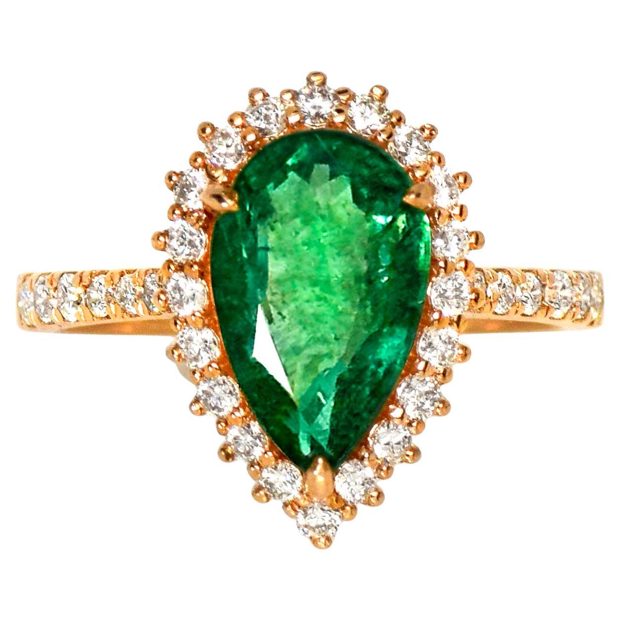 Bague de fiançailles IGI 14K 2.28 Ct Natural Emerald&Diamonds Antique