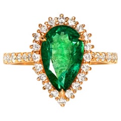 Bague de fiançailles IGI 14K 2.28 Ct Natural Emerald&Diamonds Antique