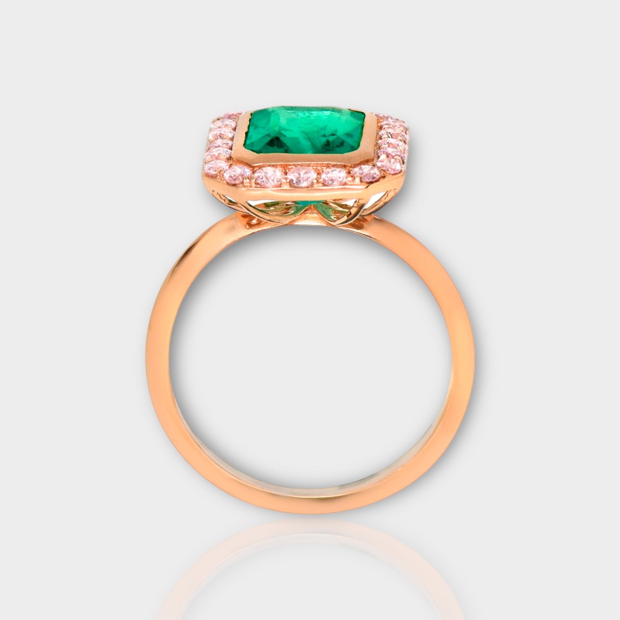 IGI 14K 2.30 ct Natural Green Emerald&Pink Diamond Engagement Ring In New Condition For Sale In Kaohsiung City, TW