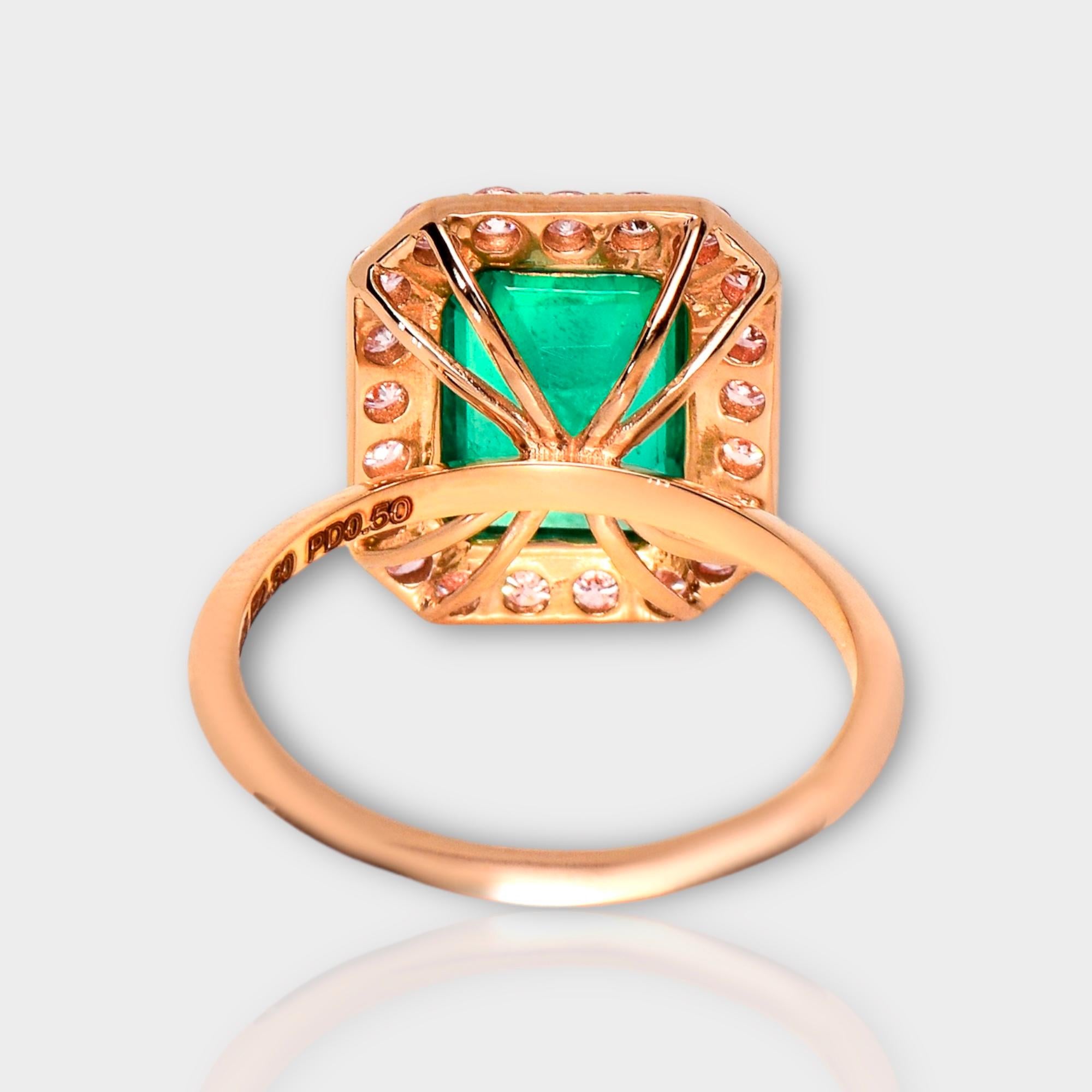 IGI 14K 2.30 ct Natural Green Emerald&Pink Diamond Engagement Ring For Sale 1