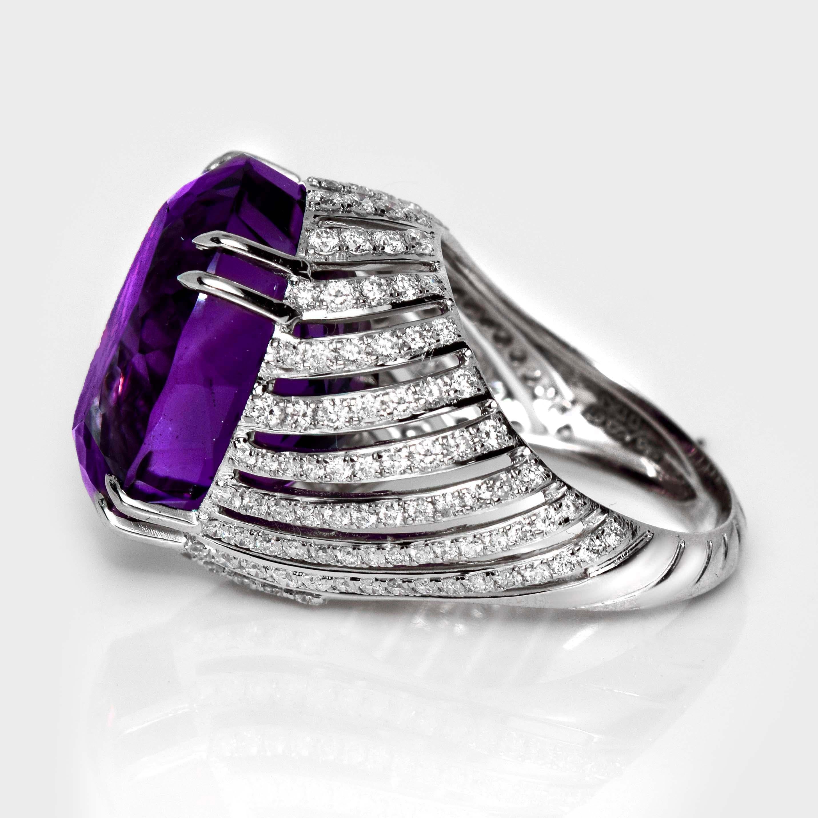 Oval Cut IGI 14K 23.07 ct  Natural Purple Amethyst Diamonds Antique Engagement Ring