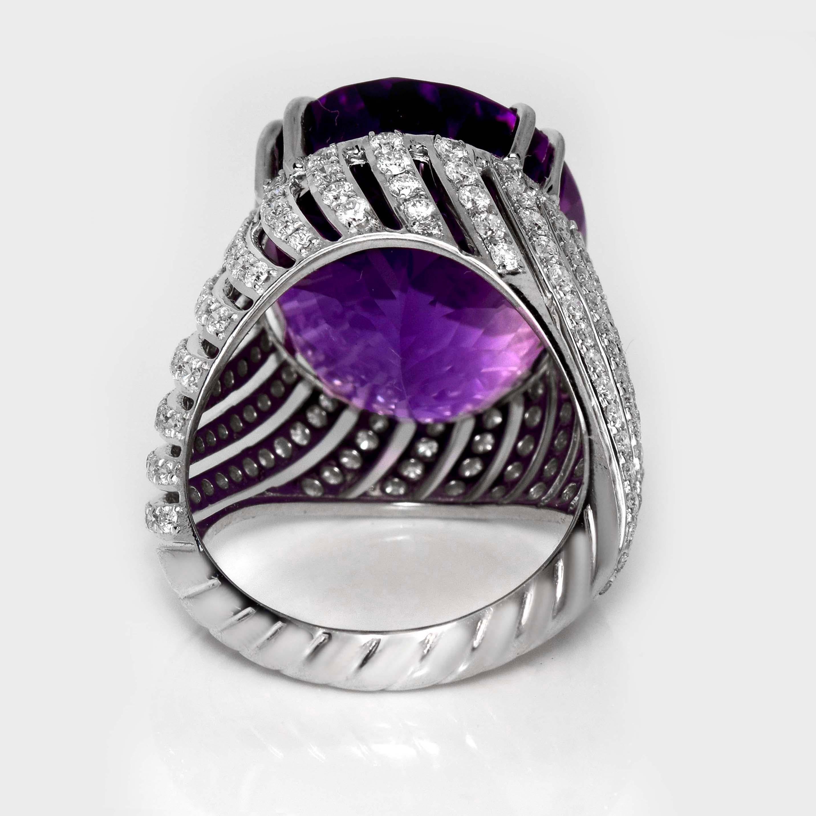 IGI 14K 23.07 ct  Natural Purple Amethyst Diamonds Antique Engagement Ring 1