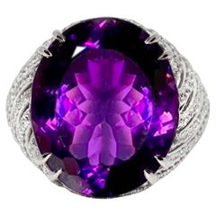 IGI 14K 23.07 ct  Natural Purple Amethyst Diamonds Antique Engagement Ring
