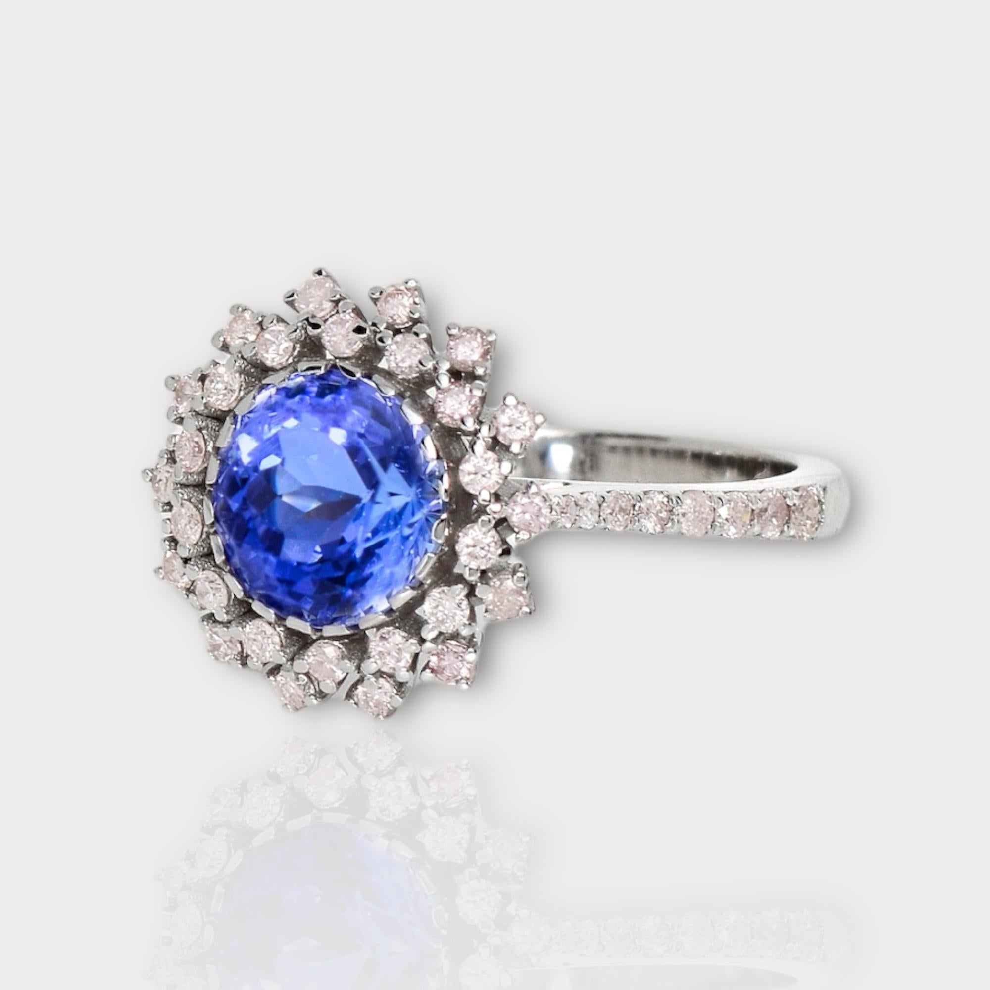 Contemporary IGI 14K 2.33 ct Tanzanite&Pink Diamond Antique Art Deco Engagement Ring For Sale