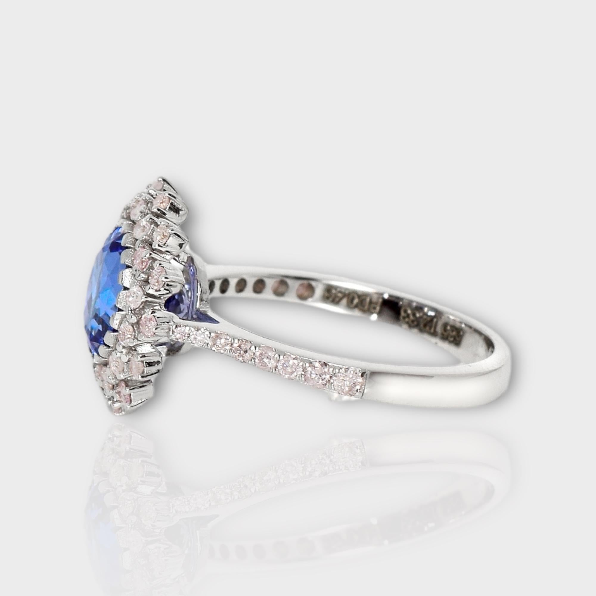 Round Cut IGI 14K 2.33 ct Tanzanite&Pink Diamond Antique Art Deco Engagement Ring For Sale