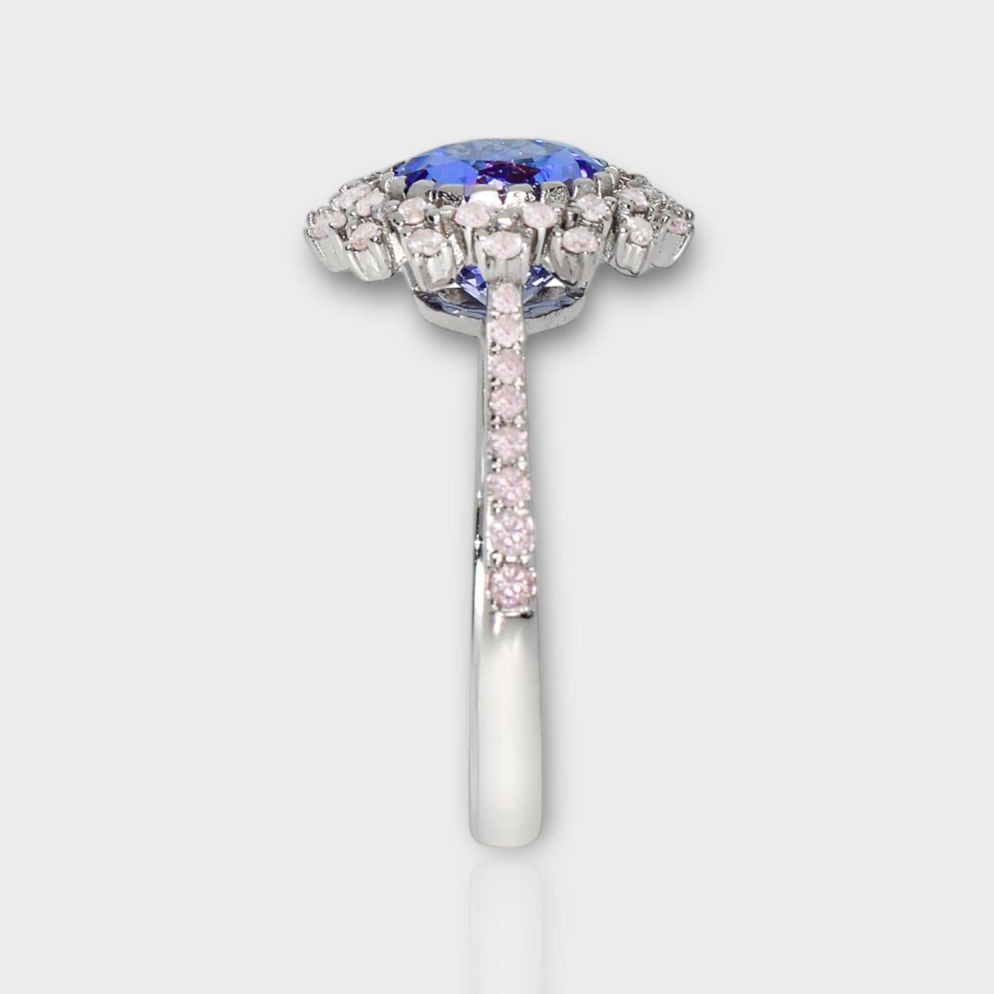 Bague de fiançailles IGI 14K 2.33 ct Tanzanite&Pink Diamond Antique Art Deco Pour femmes en vente