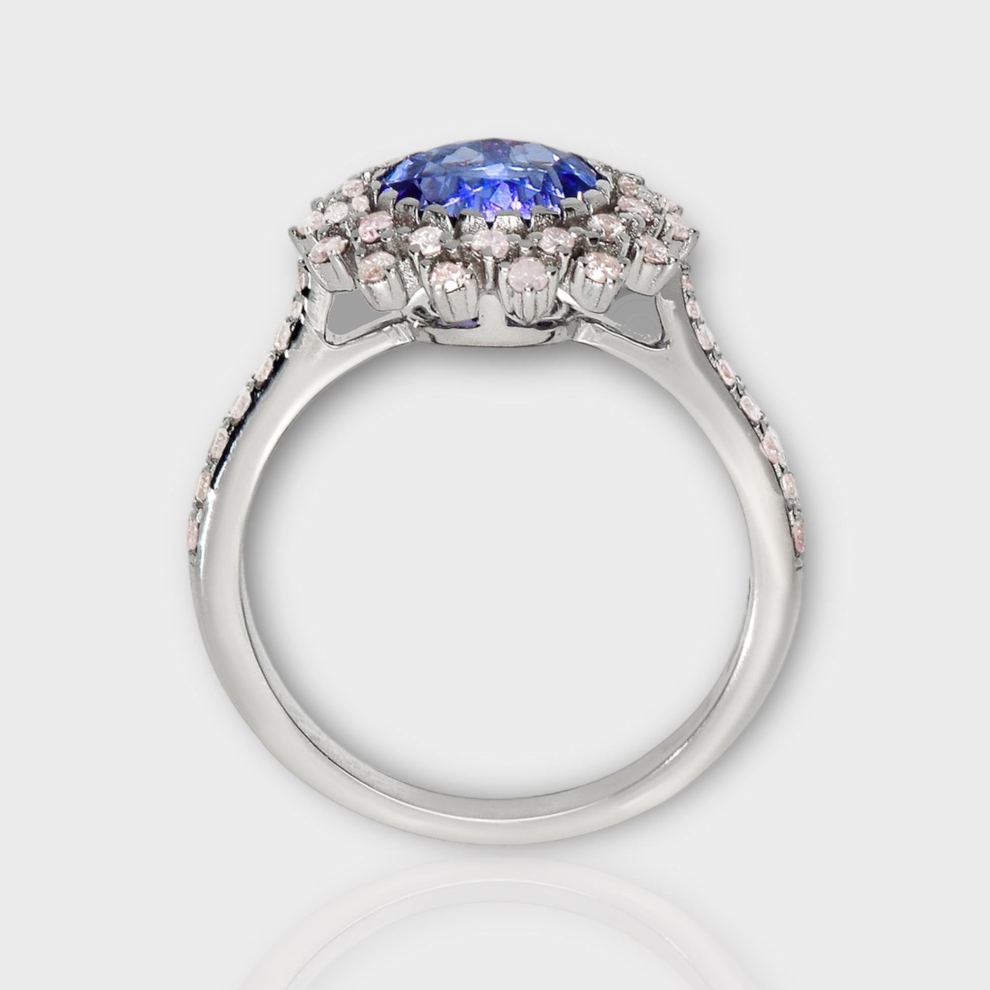 IGI 14K 2.33 ct Tanzanite&Pink Diamond Antique Art Deco Engagement Ring For Sale 1
