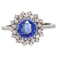 IGI 14K 2.33 ct Tanzanite&Pink Diamond Used Art Deco Engagement Ring