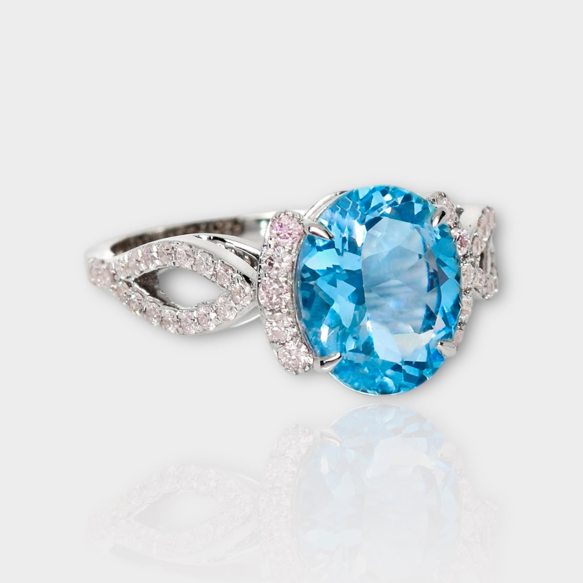 Contemporary IGI 14K 2.35 Ct Aquamarine&Pink Diamonds Antique Art Deco Style Engagement Ring For Sale