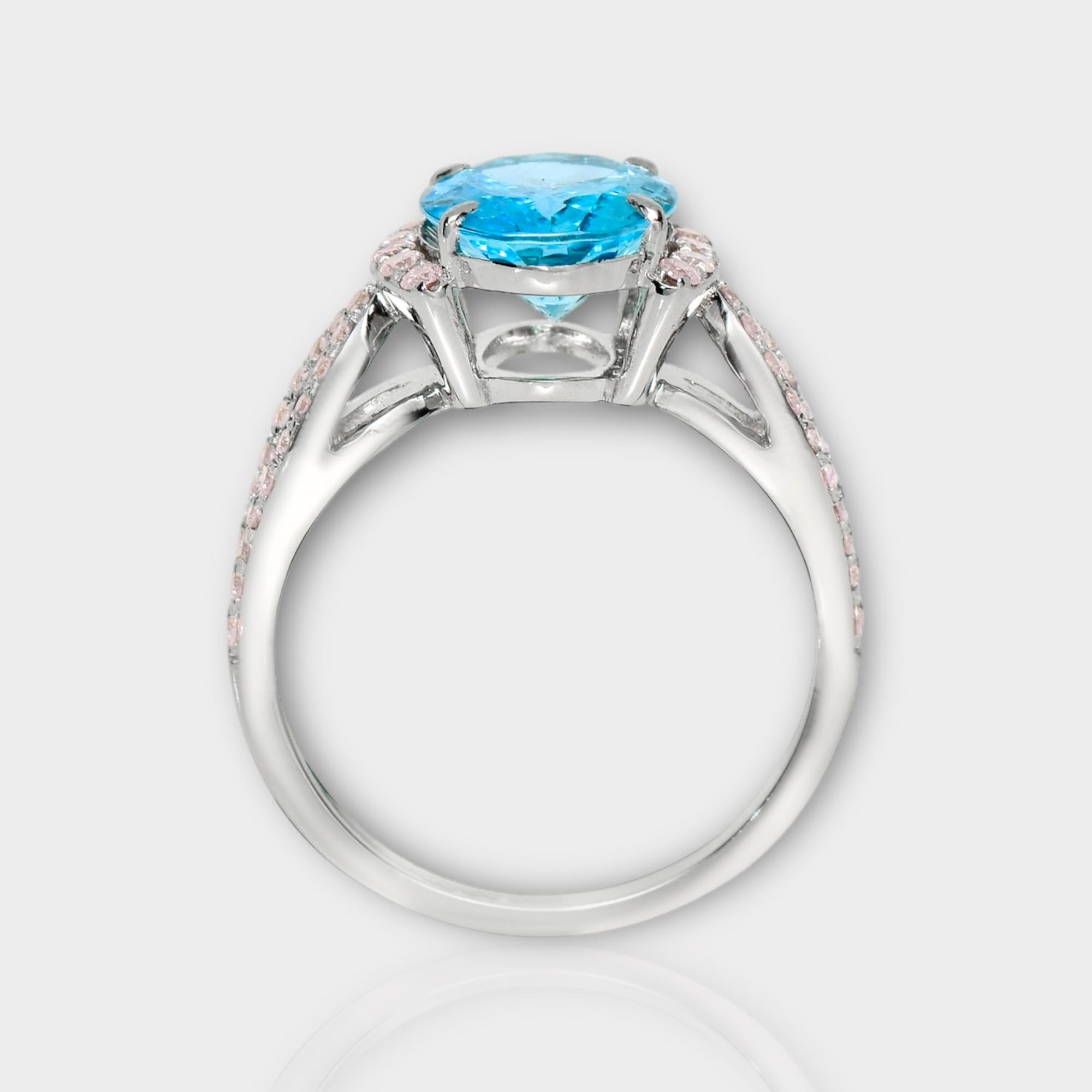 Oval Cut IGI 14K 2.35 Ct Aquamarine&Pink Diamonds Antique Art Deco Style Engagement Ring For Sale