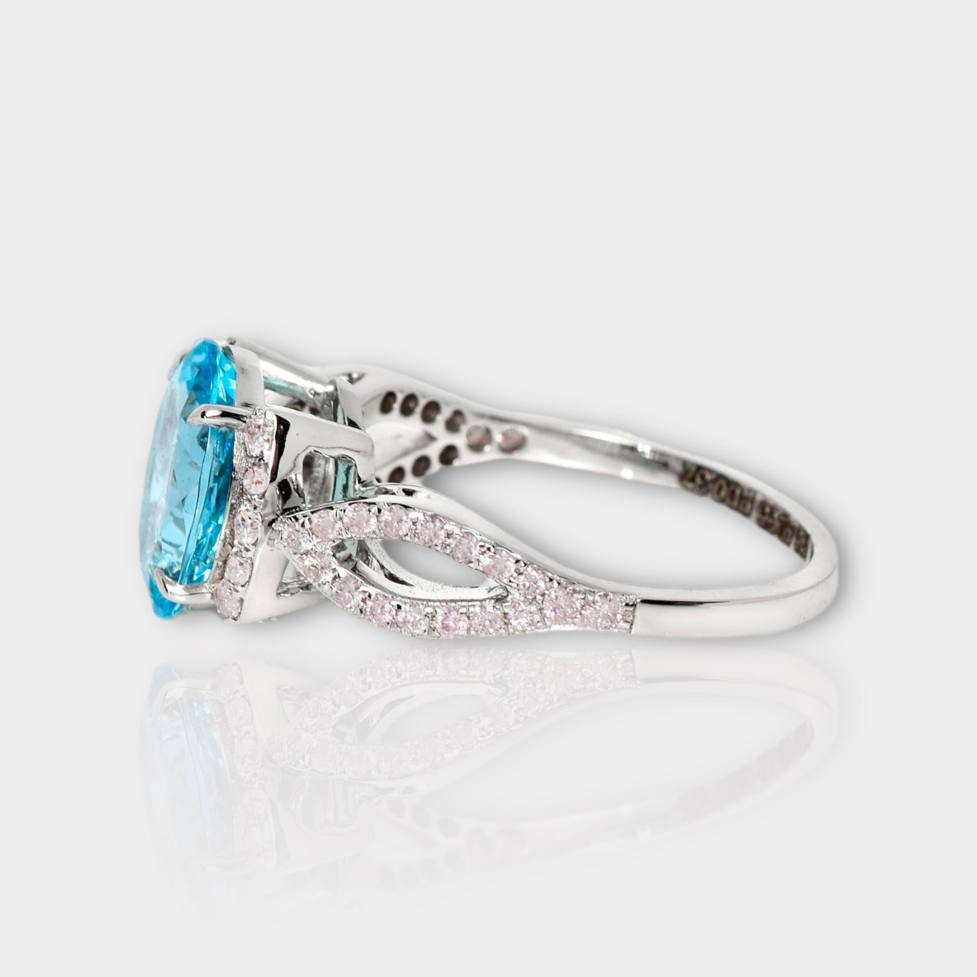 Women's IGI 14K 2.35 Ct Aquamarine&Pink Diamonds Antique Art Deco Style Engagement Ring For Sale