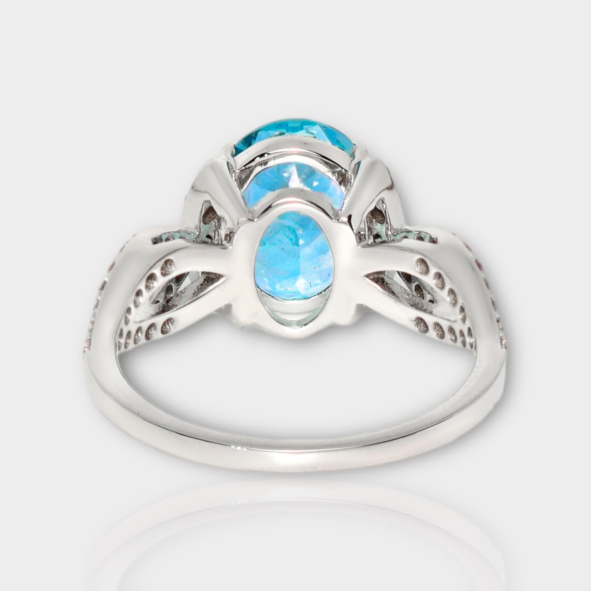 IGI 14K 2.35 Ct Aquamarine&Pink Diamonds Antique Art Deco Style Engagement Ring For Sale 1
