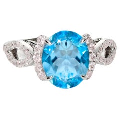 IGI 14K 2.35 Ct Aquamarine&Pink Diamonds Antique Art Deco Style Engagement Ring