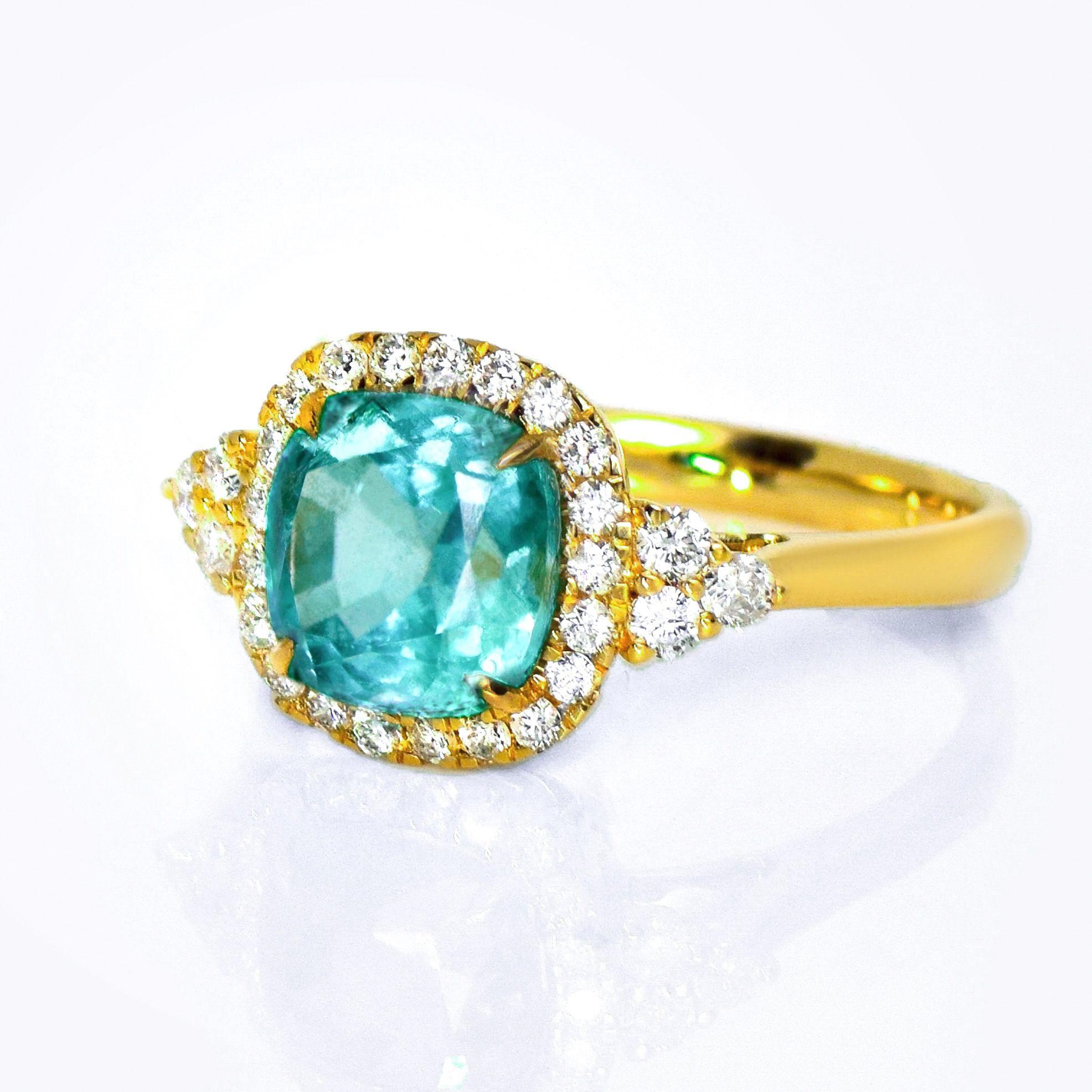 Cushion Cut IGI 14k 2.43 Ct Natural Emerald&Diamonds Antique Engagement Ring For Sale