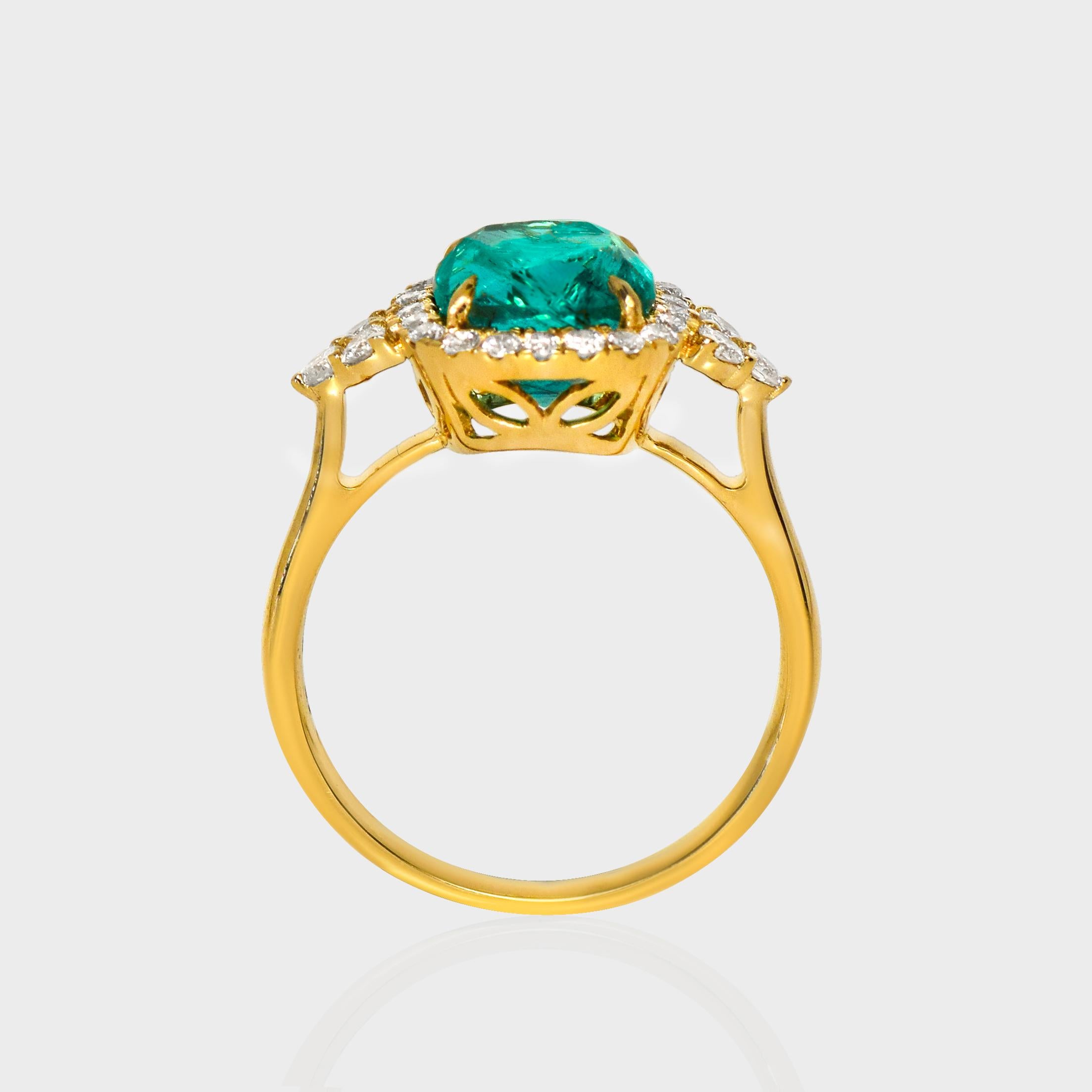 IGI 14k 2.43 Ct Natural Emerald&Diamonds Antique Engagement Ring In New Condition For Sale In Kaohsiung City, TW