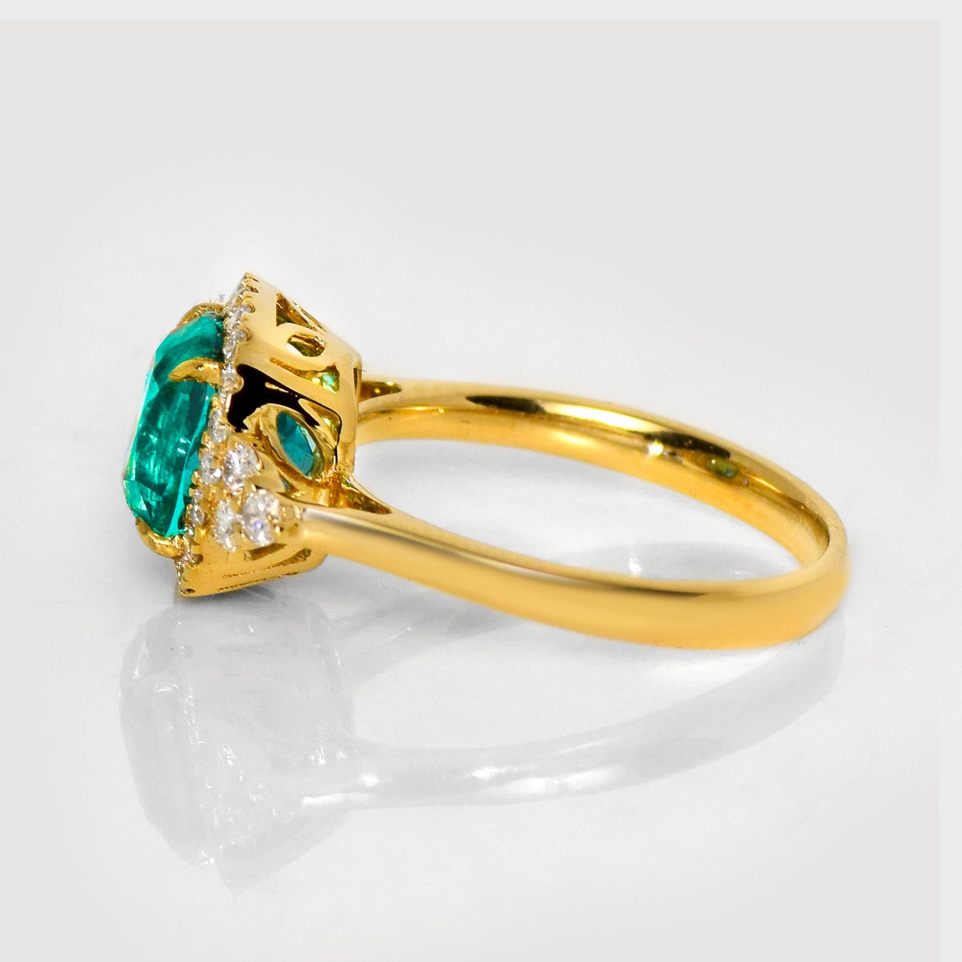 IGI 14k 2.43 Ct Natural Emerald&Diamonds Antique Engagement Ring For Sale 1