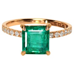 IGI 14K 2.43 Ct Esmeralda Natural&Diamantes Anillo de Compromiso Antiguo