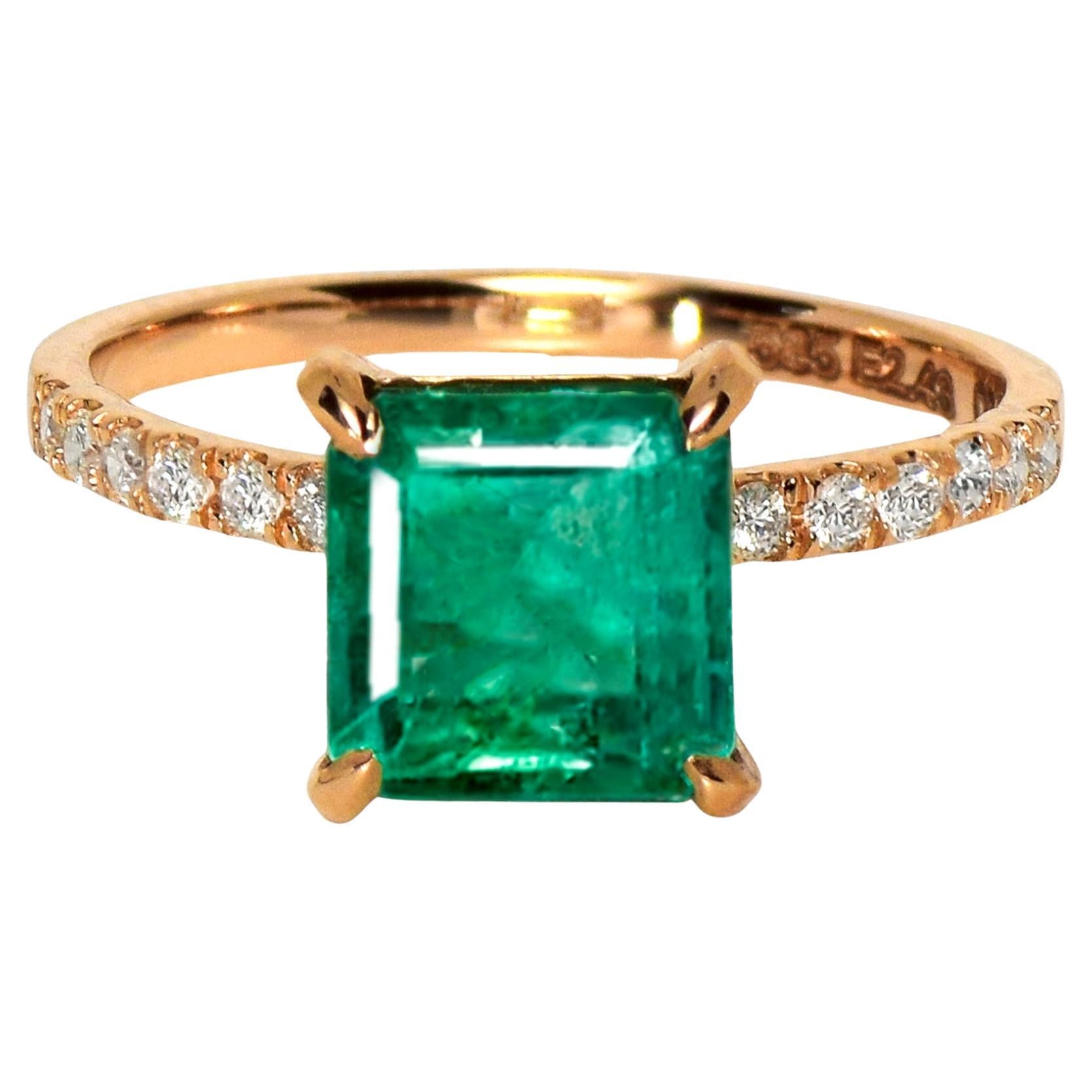 IGI 14K 2.43 Ct Esmeralda Natural&Diamantes Anillo de Compromiso Antiguo