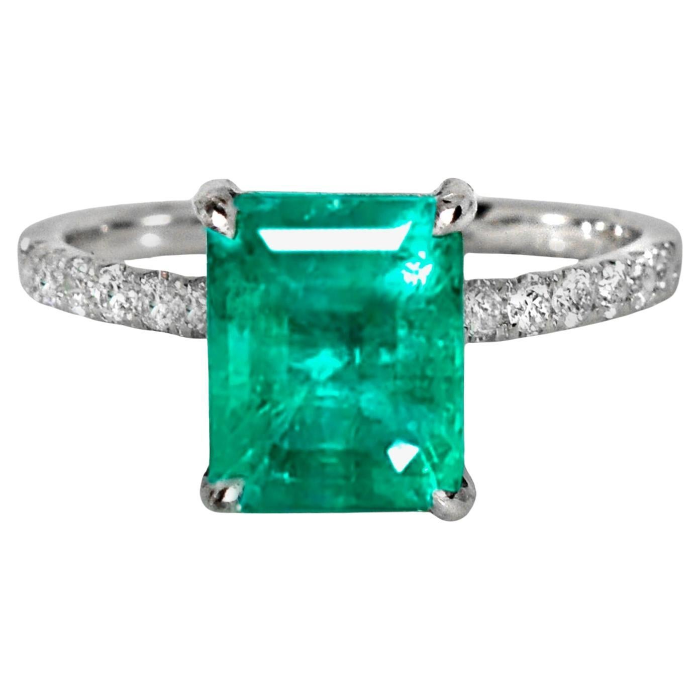 IGI 14K 2.51 Ct Natural Emerald&Diamonds Antique Engagement Ring