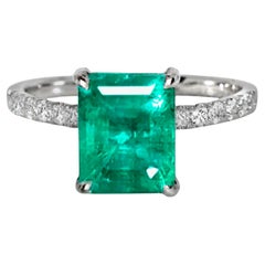IGI 14K 2.51 Ct Natural Emerald&Diamonds Antique Engagement Ring
