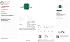 IGI 14K 2.51 Ct Natural Vivid Green Emerald&Diamonds 3-Stone Engagement Ring