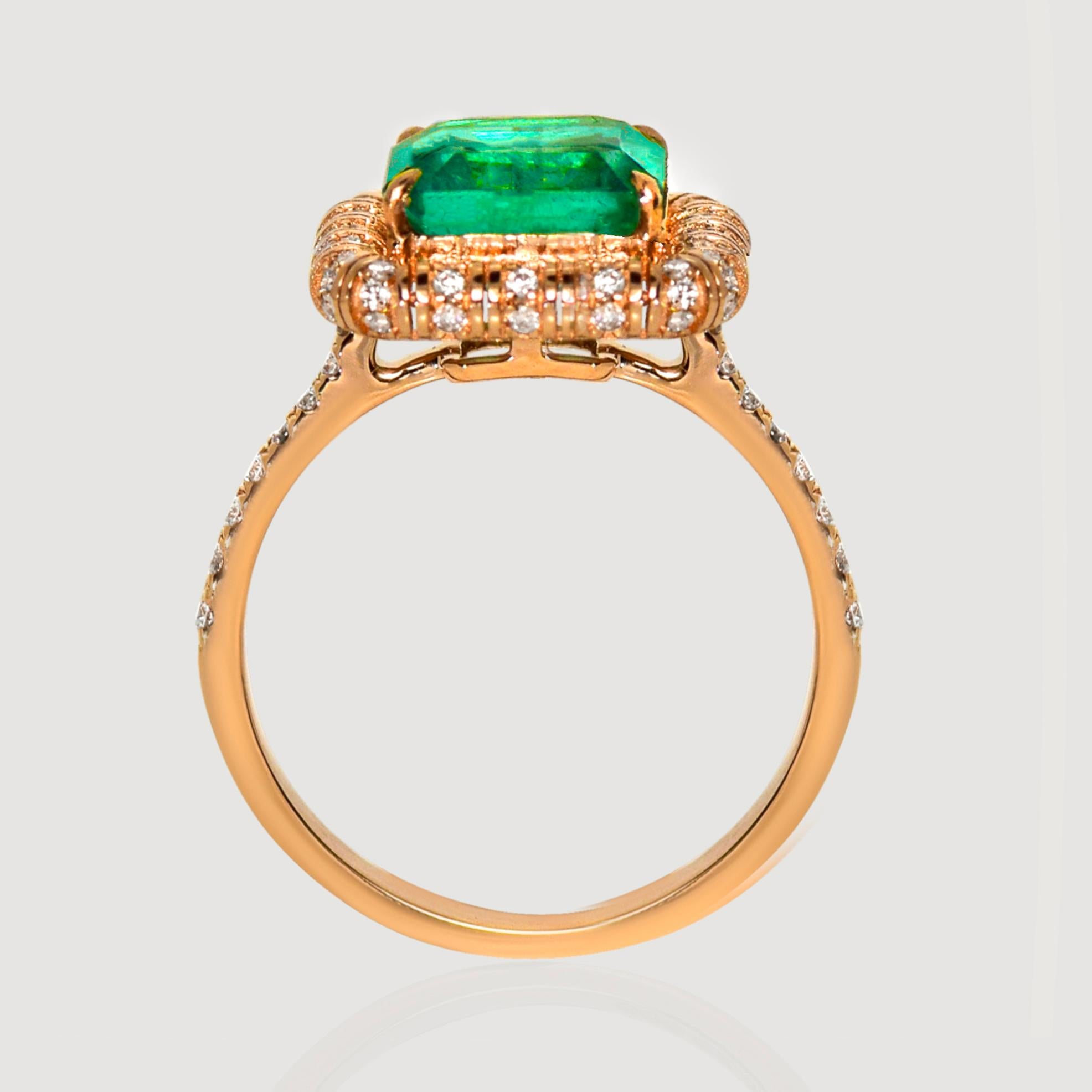 IGI 14K 2.52 Ct Natural Emerald&Diamonds Antique Engagement Ring In New Condition For Sale In Kaohsiung City, TW