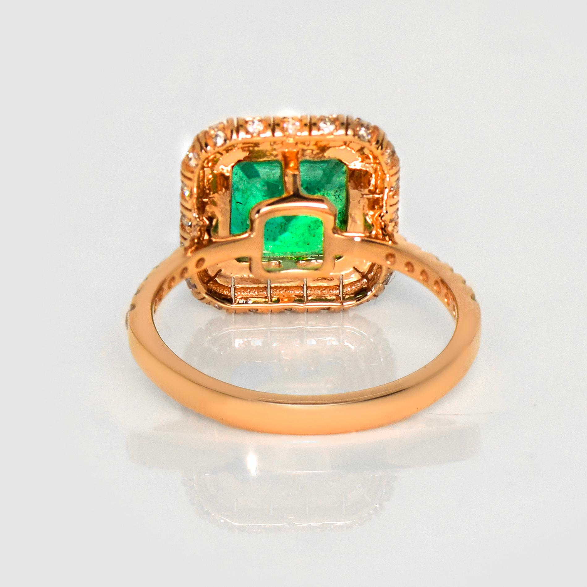 IGI 14K 2.52 Ct Natural Emerald&Diamonds Antique Engagement Ring For Sale 2