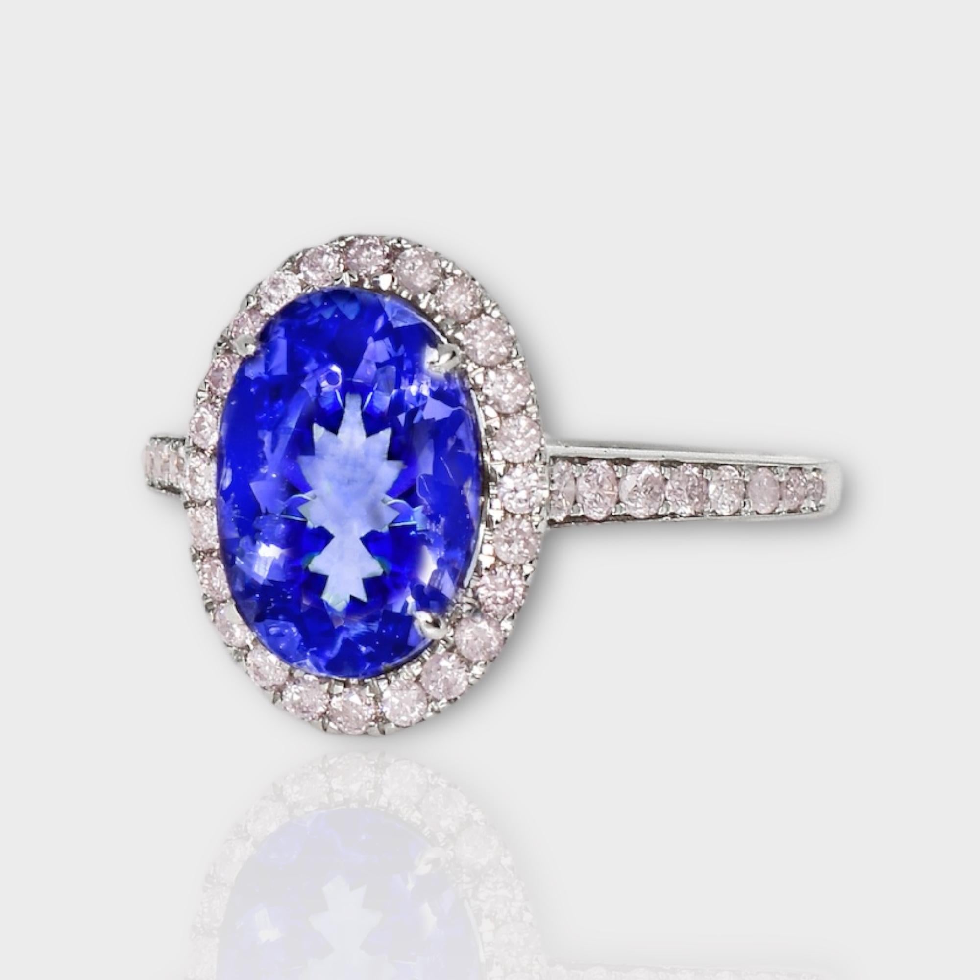 Contemporary IGI 14K 2.52 ct Tanzanite&Pink Diamond Antique Art Deco Engagement Ring For Sale
