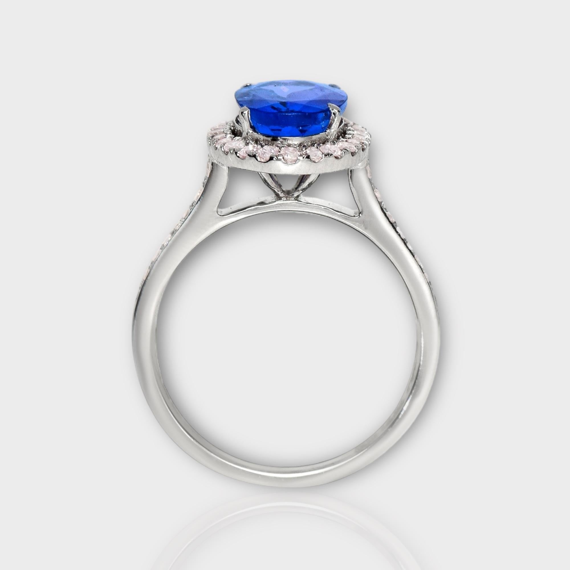 Oval Cut IGI 14K 2.52 ct Tanzanite&Pink Diamond Antique Art Deco Engagement Ring For Sale