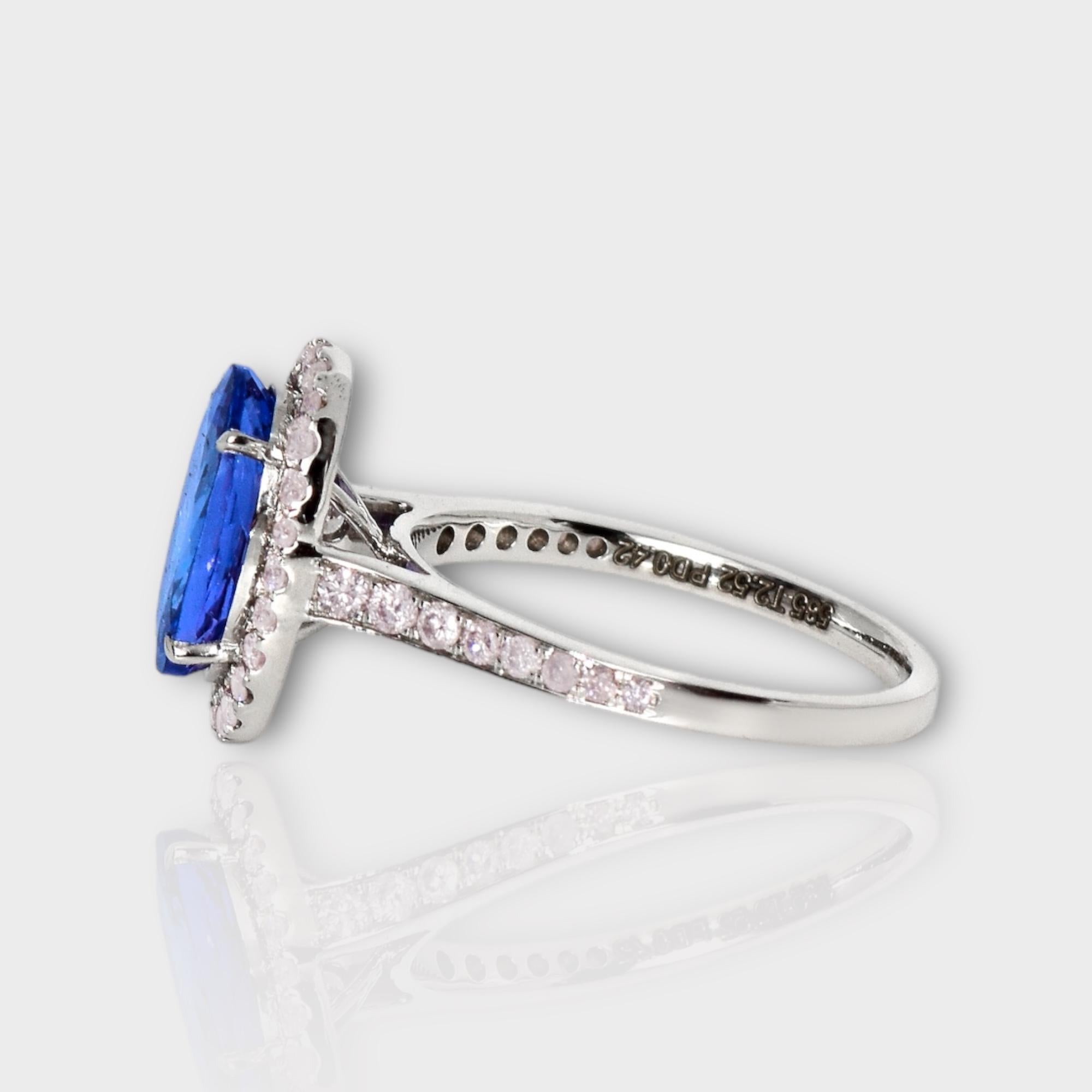 Women's IGI 14K 2.52 ct Tanzanite&Pink Diamond Antique Art Deco Engagement Ring For Sale
