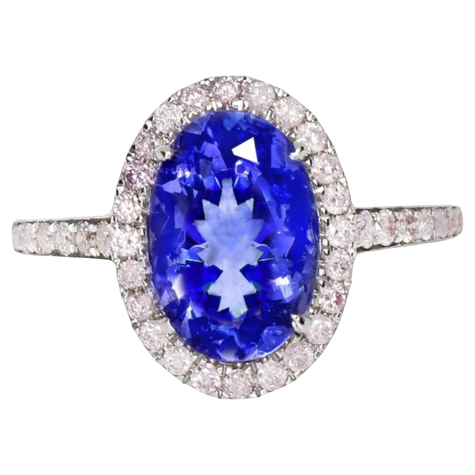 IGI 14K 2.52 ct Tanzanite&Pink Diamond Antique Art Deco Engagement Ring For Sale