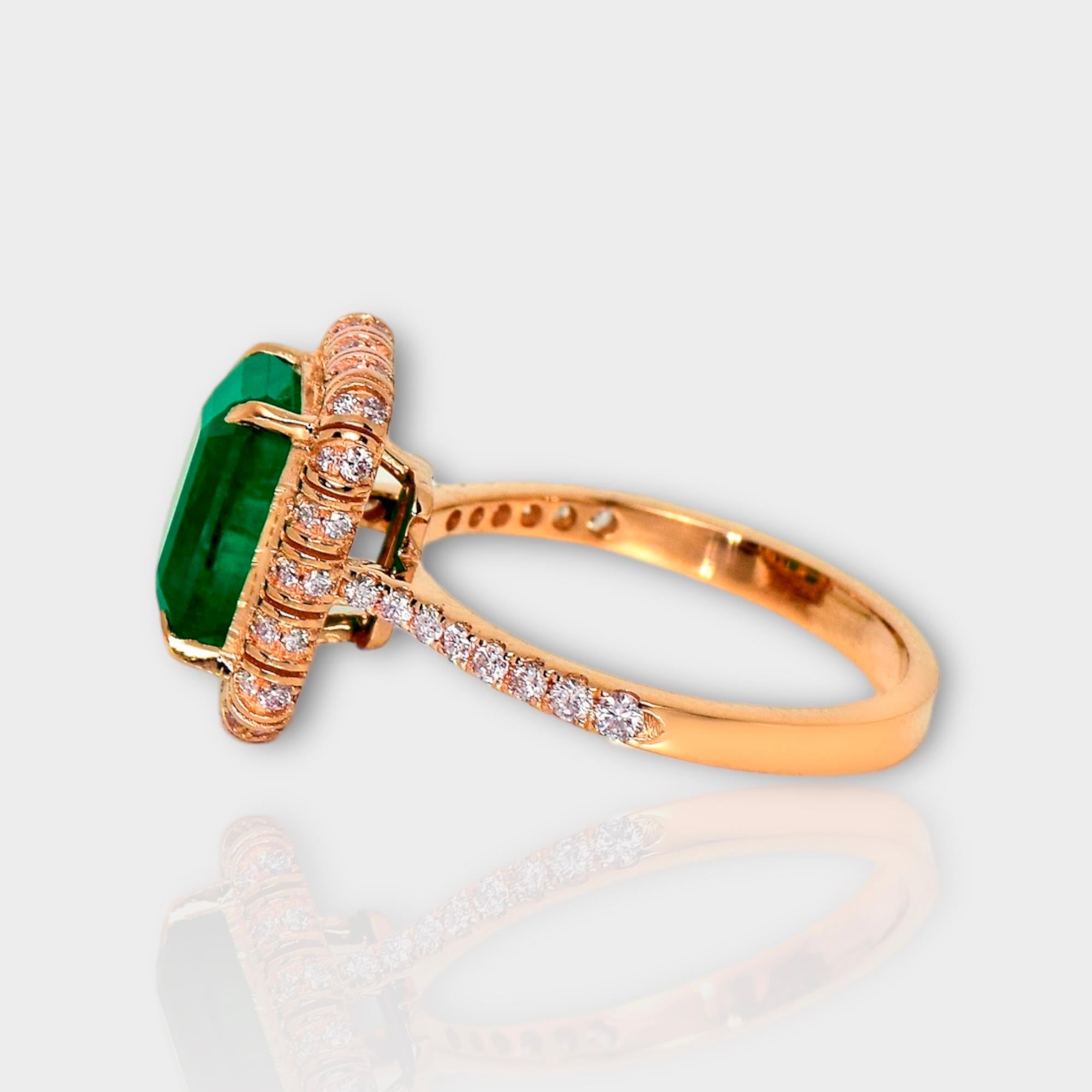IGI 14K 2.53 ct Natural Green Emerald&Pink Diamond Art Deco Engagement Ring For Sale 1