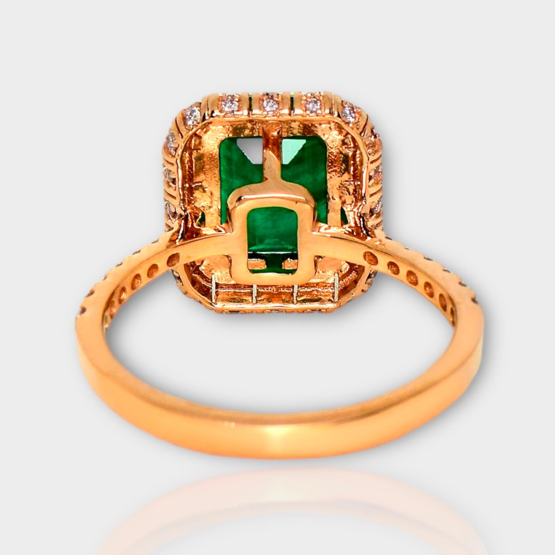 IGI 14K 2.53 ct Natural Green Emerald&Pink Diamond Art Deco Engagement Ring For Sale 2