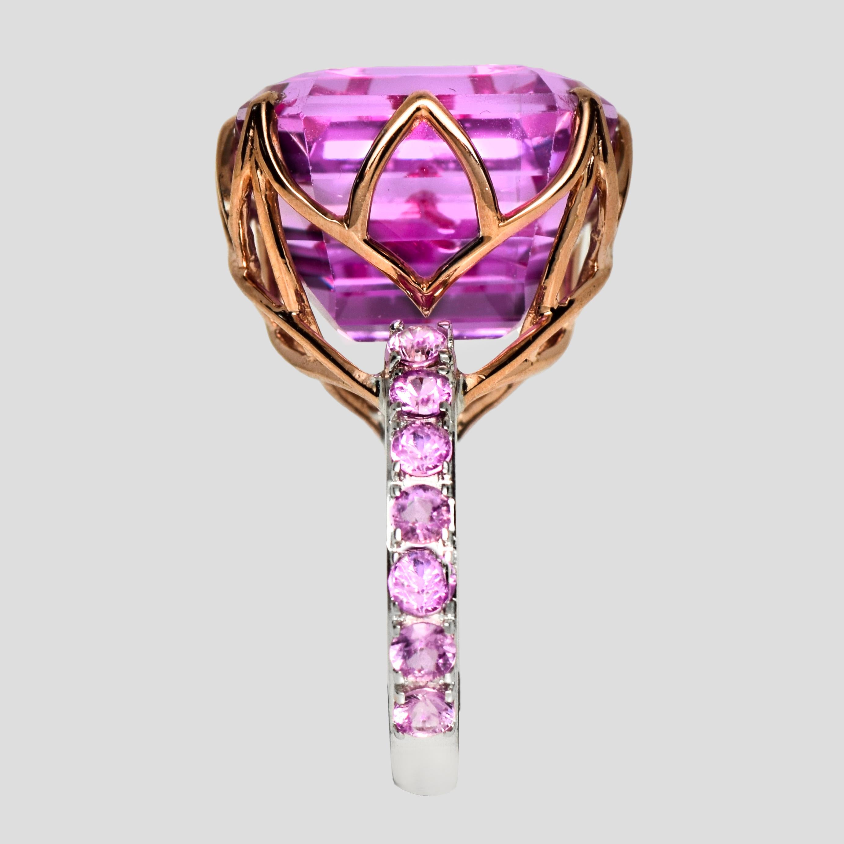 Women's IGI 14K 25.37 ct Pink Kunzite&Sapphires Art Deco Cocktail Ring For Sale