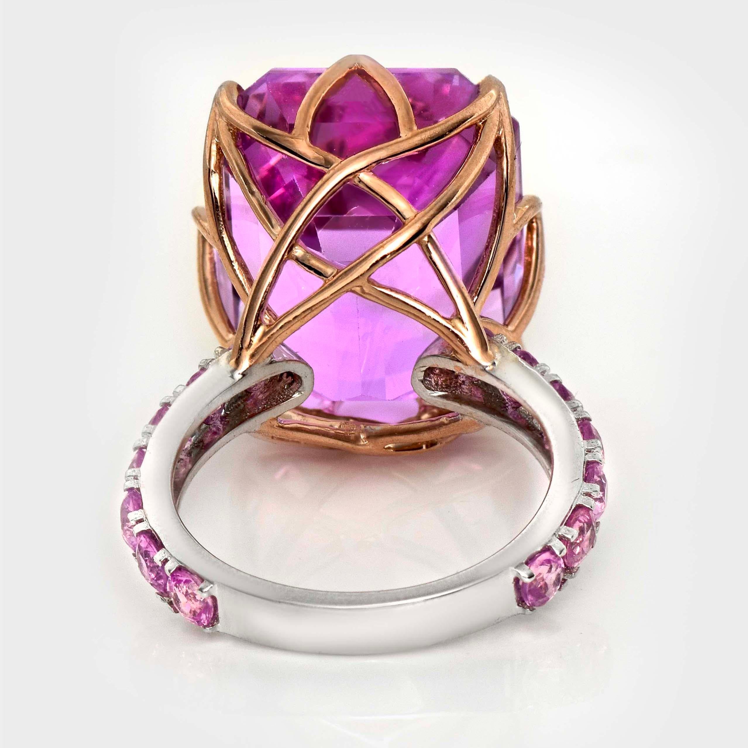 IGI 14K 25.37 ct Pink Kunzite&Sapphires Art Deco Cocktail Ring For Sale 1