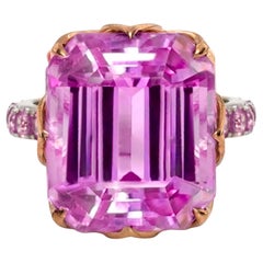 IGI 14K 25,37 ct Kunzita rosa y zafiros Anillo de cóctel Art Decó