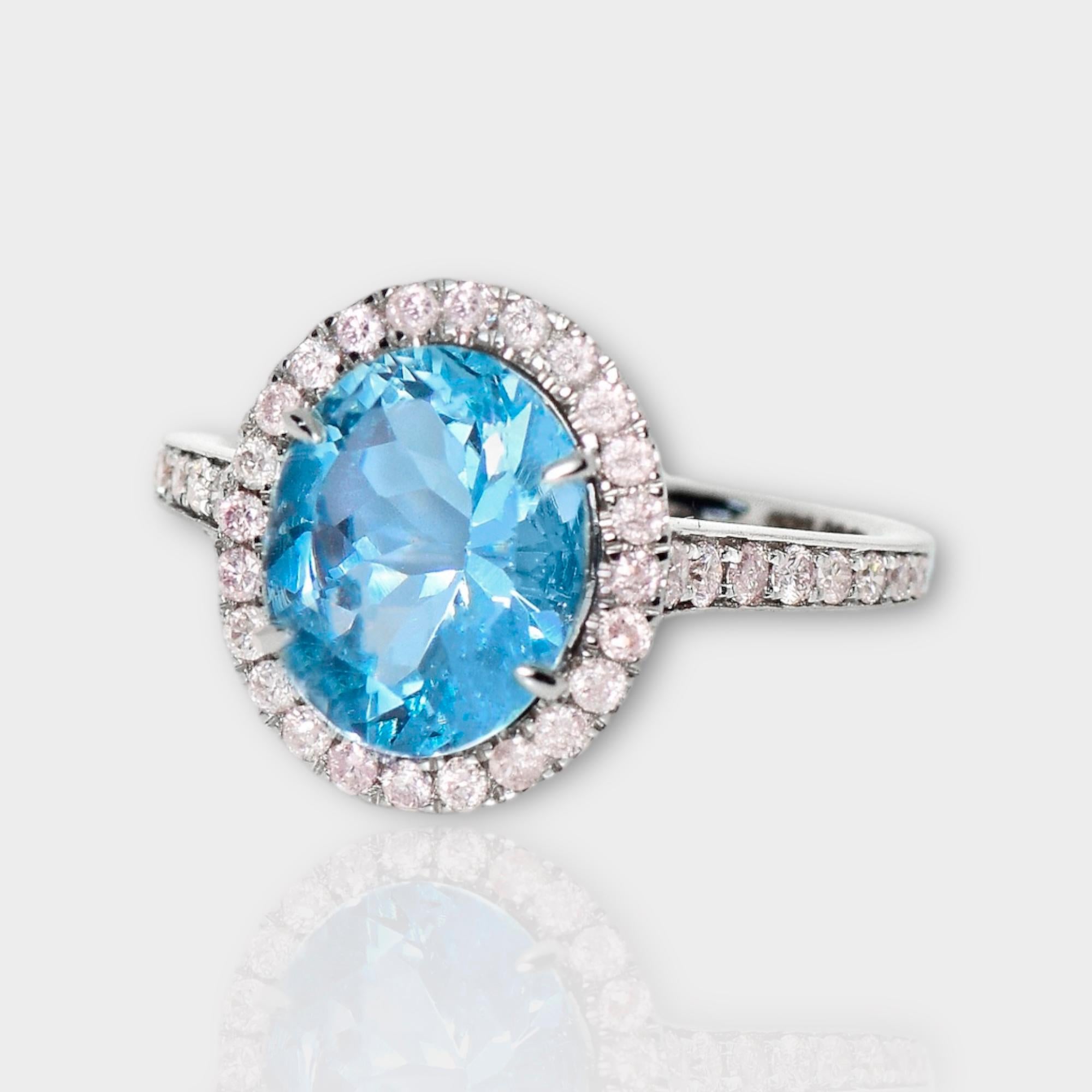 Contemporary IGI 14K 2.55 Ct Aquamarine&Pink Diamonds Antique Art Deco Style Engagement Ring For Sale