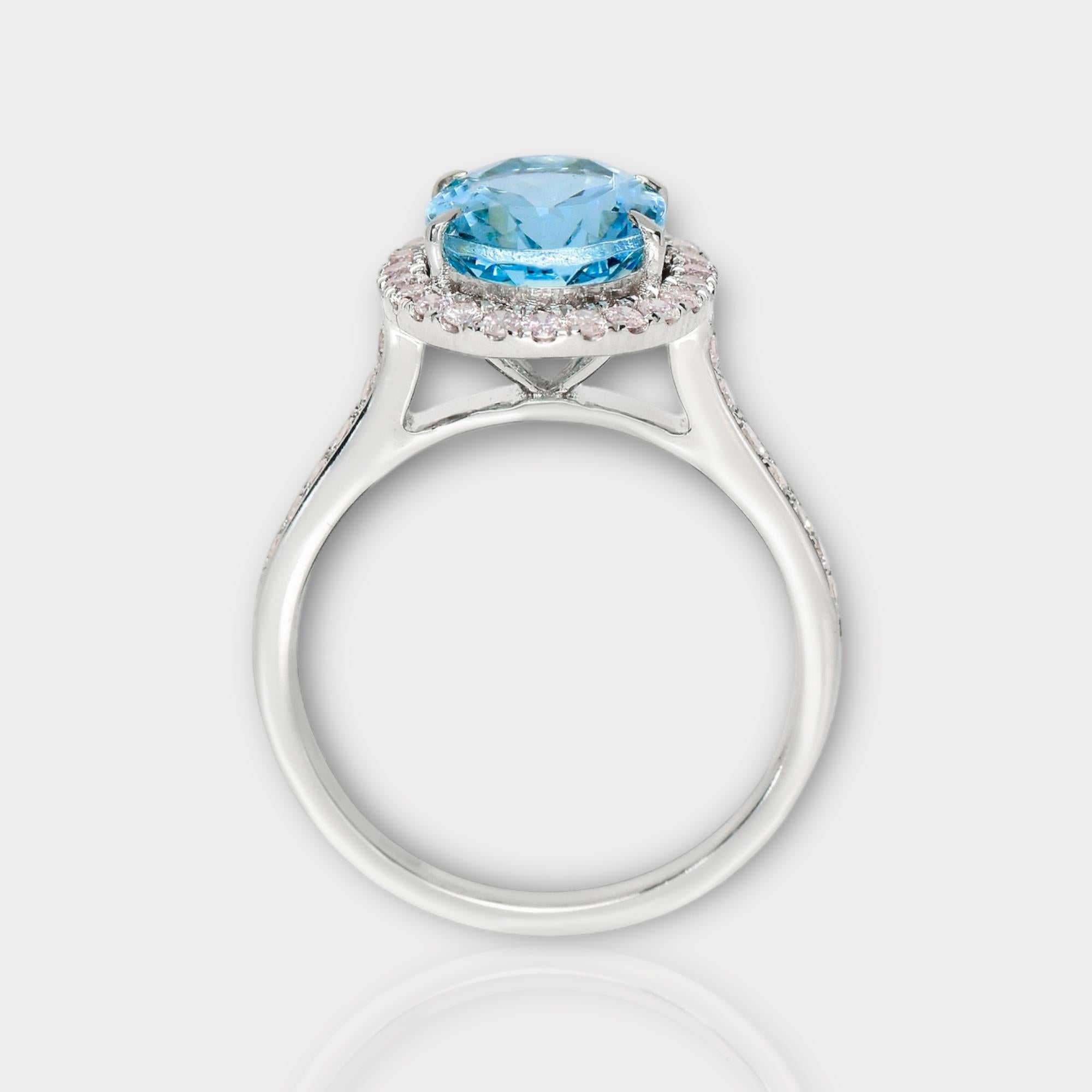 Taille ovale Bague de fiançailles IGI 14K 2.55 Ct Aquamarine&Pink Diamonds Antique Art Deco Style en vente