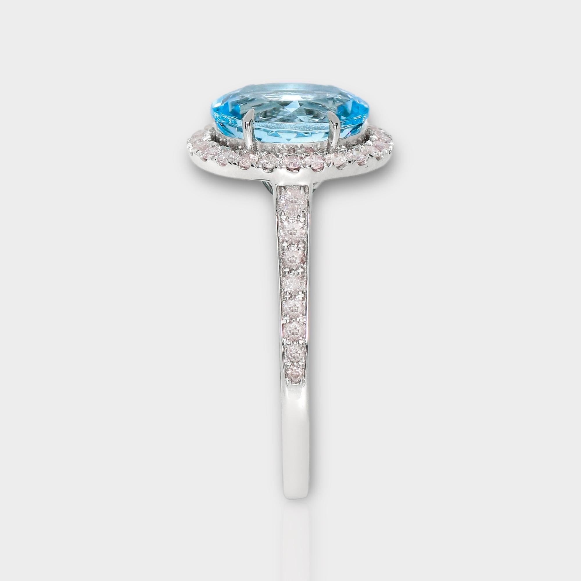 Bague de fiançailles IGI 14K 2.55 Ct Aquamarine&Pink Diamonds Antique Art Deco Style Neuf - En vente à Kaohsiung City, TW
