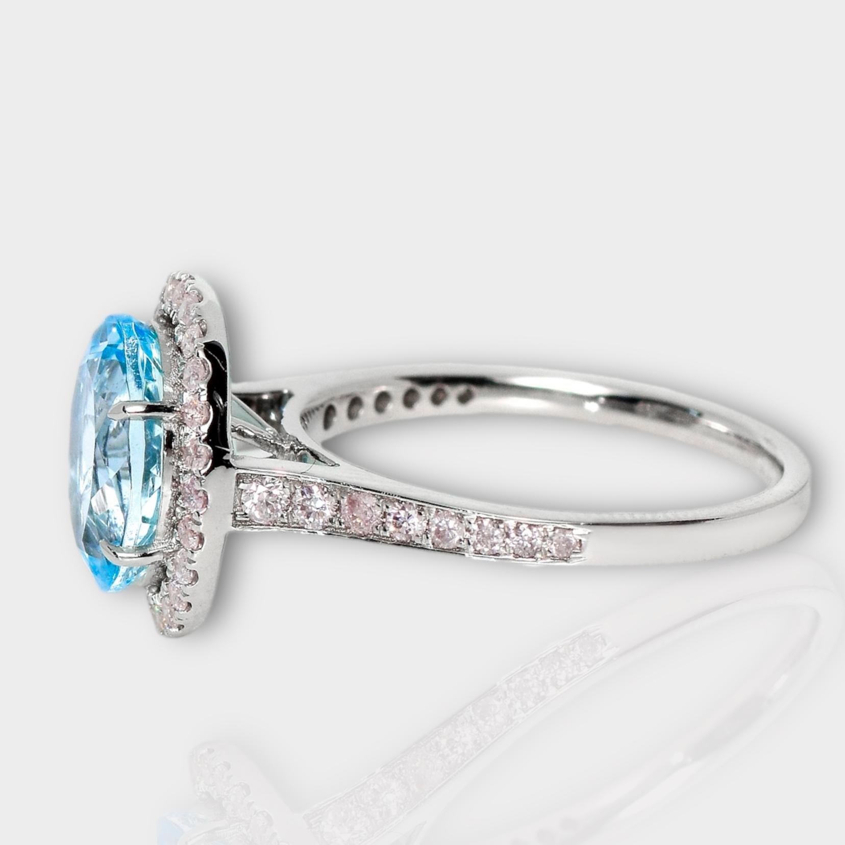 Bague de fiançailles IGI 14K 2.55 Ct Aquamarine&Pink Diamonds Antique Art Deco Style Pour femmes en vente