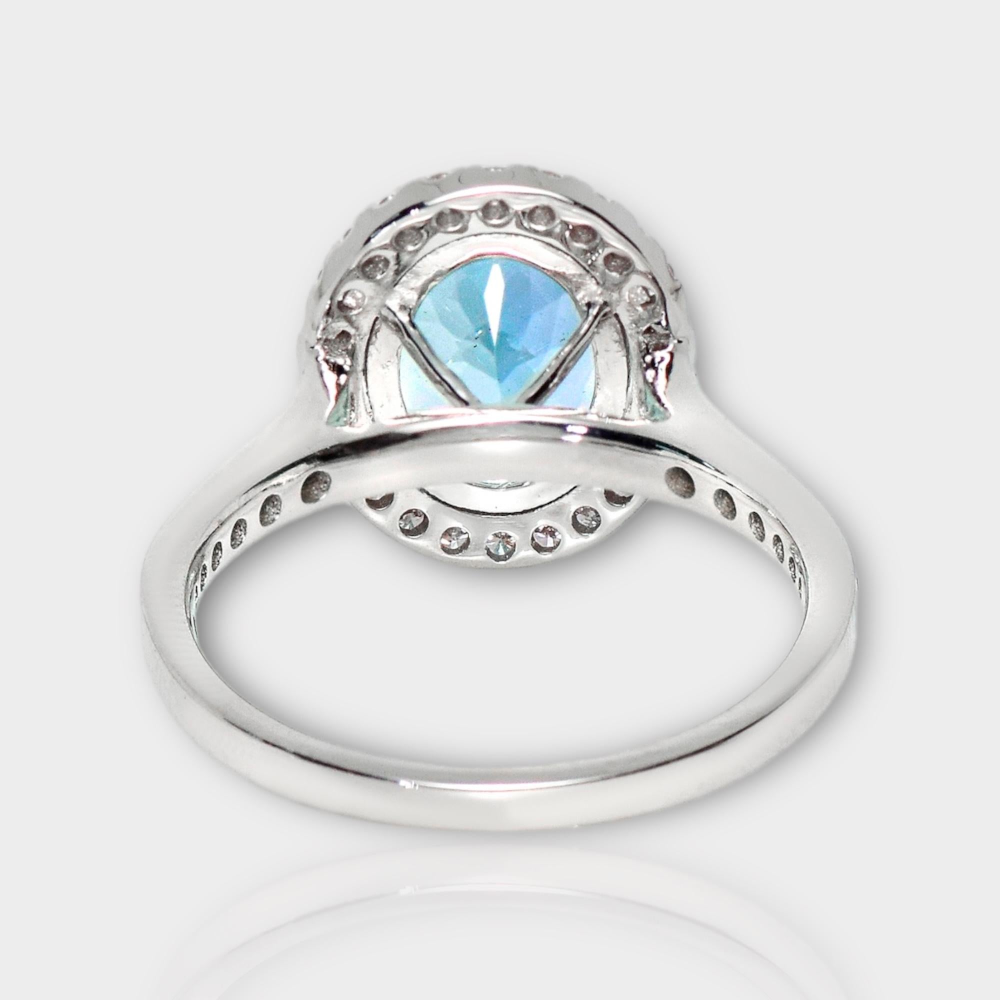 Bague de fiançailles IGI 14K 2.55 Ct Aquamarine&Pink Diamonds Antique Art Deco Style en vente 1