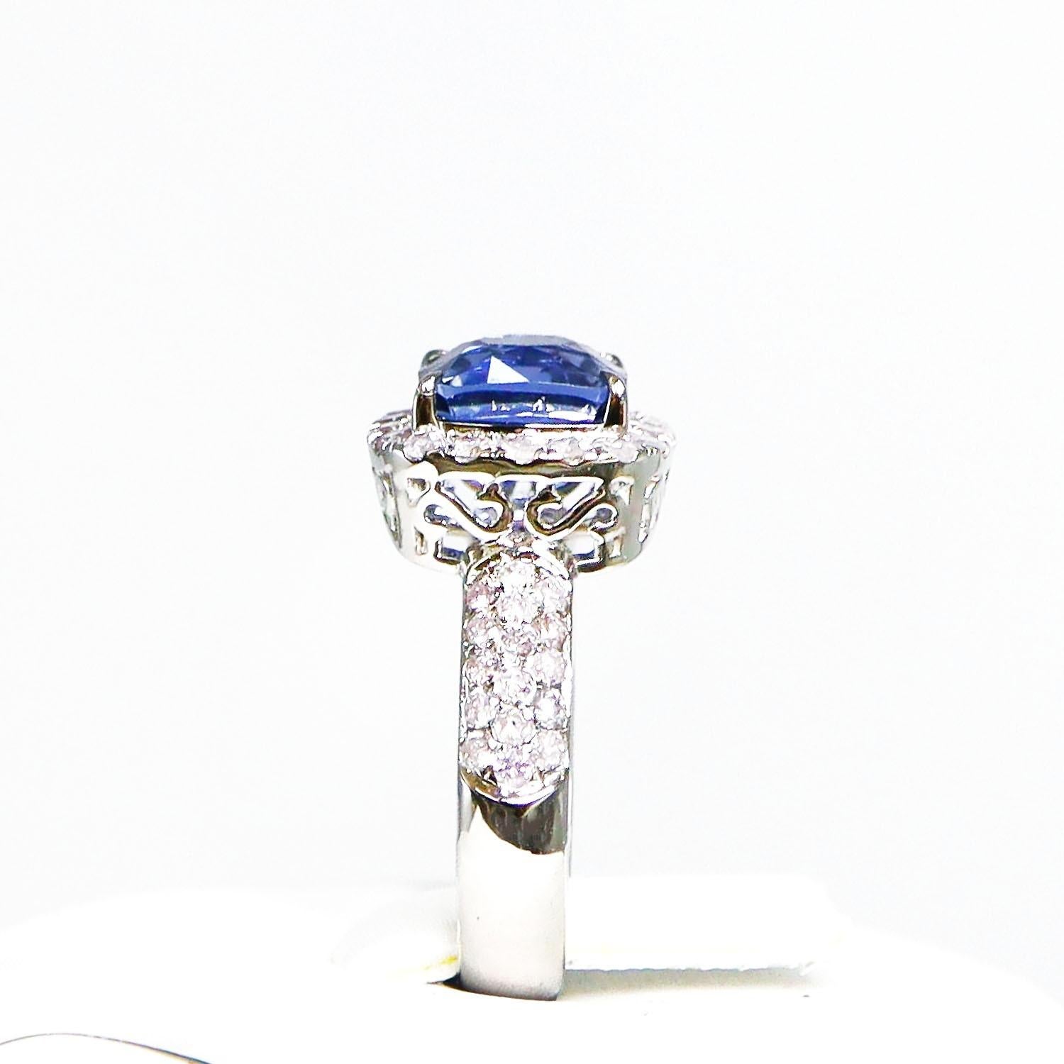 IGI 14K 2.55 Ct Color Change Blue Spinel&Pink Diamonds Antique Engagement Ring For Sale 1