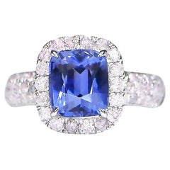 Bague de fiançailles IGI 14K 2.55 Ct Color Change Blue Spinel&Pink Diamonds Antique