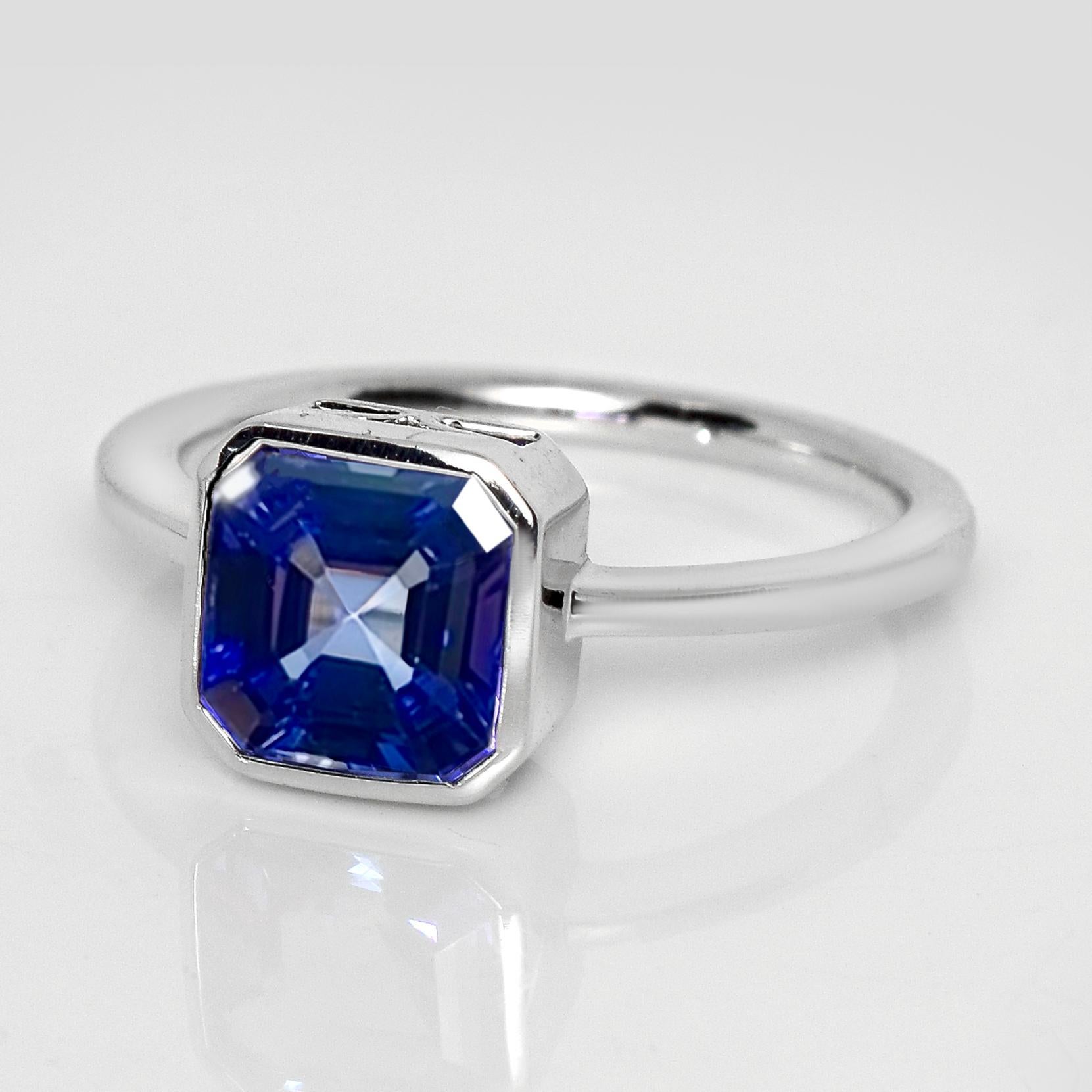 Square Cut IGI 14K 2.56 Ct White Gold Vivid Tanzanite Engagement Ring For Sale