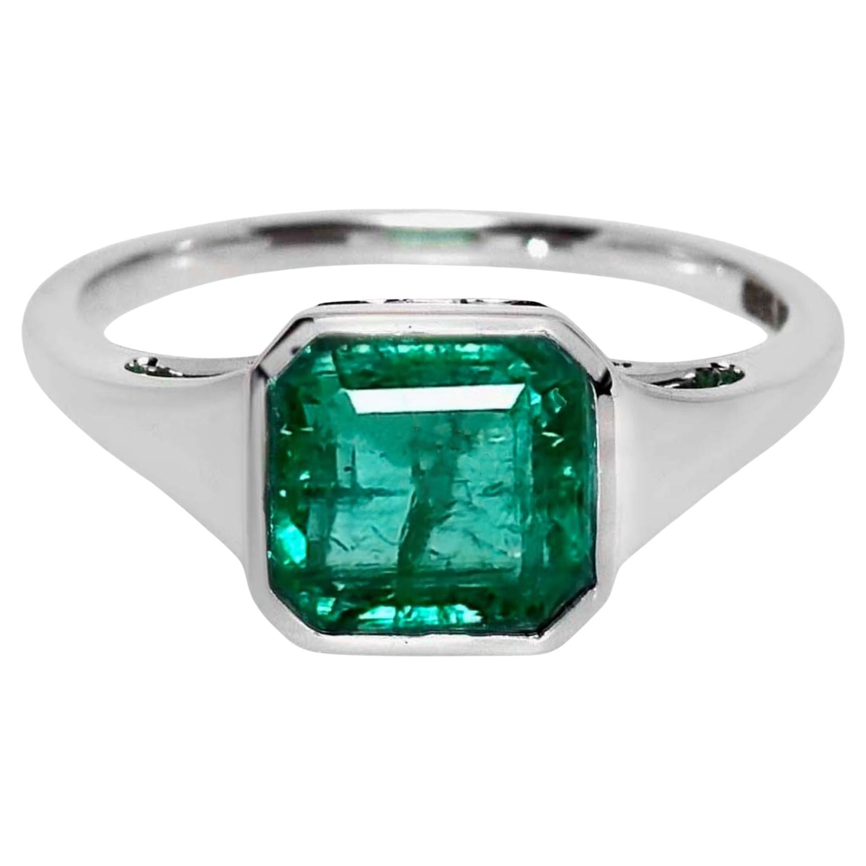 Anello di fidanzamento antico IGI 14K con smeraldo naturale da 2,57 carati